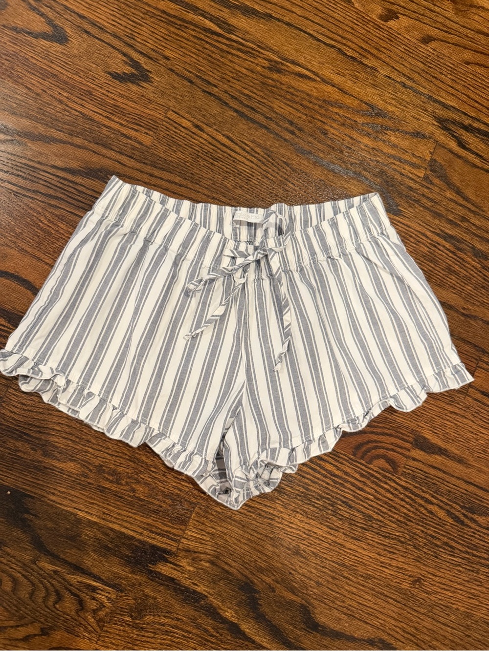 Abercrombie & Fitch Blue and White Striped High-Waist Shorts